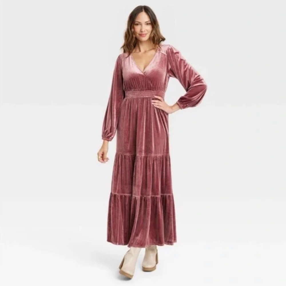 Knox Rose Maxi Velvet Tiered Dress Burning Rose Pink XXL